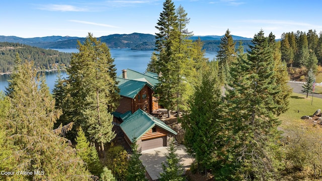 exterior space featuring a water and mountain view