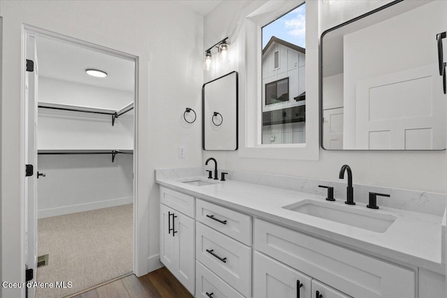 bathroom featuring hardwood / wood-style flooring and vanity