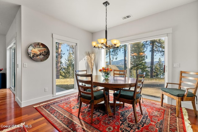 5006 S Brentwood Ln, Coeur Dalene, ID 83814 - dining space featuring a wealth of natural light, dark wood-type flooring, visible vents, and baseboards