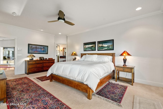 5006 S Brentwood Ln, Coeur Dalene, ID 83814 - bedroom featuring ornamental molding, recessed lighting, light colored carpet, and baseboards