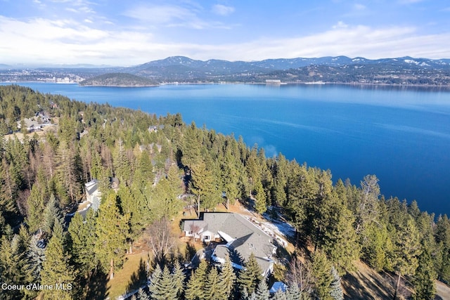 5006 S Brentwood Ln, Coeur Dalene, ID 83814 - aerial view featuring a forest view and a water and mountain view