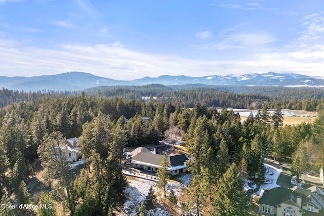 5006 S Brentwood Ln, Coeur Dalene, ID 83814 - aerial view featuring a mountain view and a view of trees