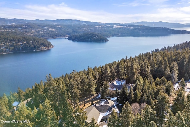 5006 S Brentwood Ln, Coeur Dalene, ID 83814 - drone / aerial view featuring a forest view and a water and mountain view