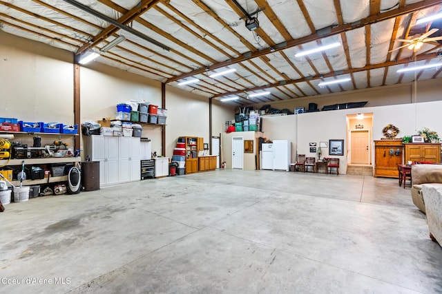 garage with freestanding refrigerator