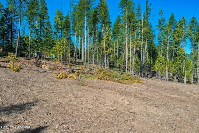 view of landscape with a wooded view