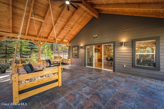 view of patio / terrace featuring ceiling fan and an outdoor hangout area