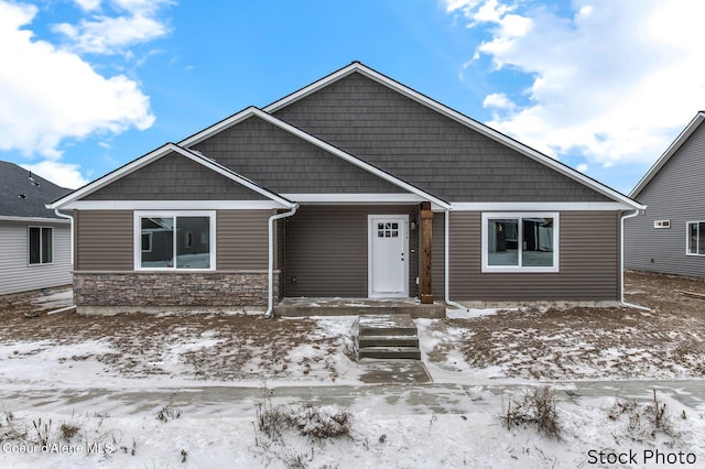 view of front facade with stone siding