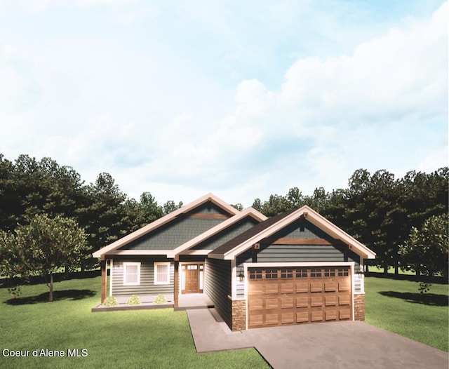 1133 W Cordgrass Ave, Post Falls, ID 83854 - craftsman-style house featuring a front yard, stone siding, driveway, and an attached garage