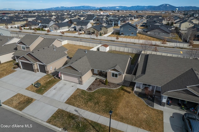 aerial view with a residential view and a mountain view