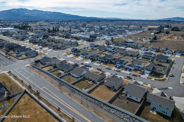 aerial view featuring a residential view and a mountain view