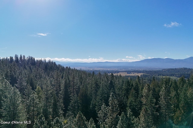 property view of mountains with a wooded view