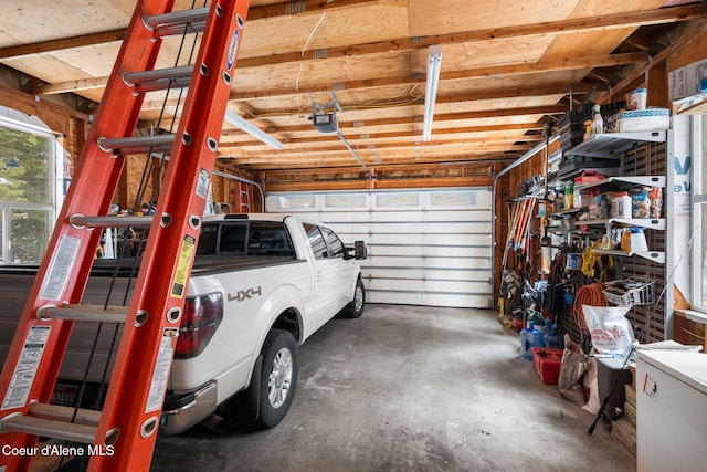 garage with a garage door opener