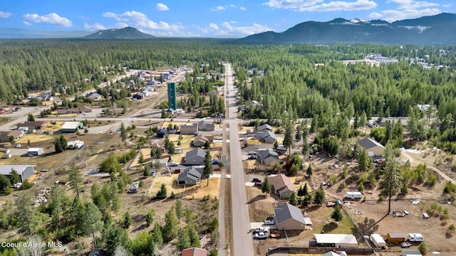 aerial view with a forest view and a mountain view