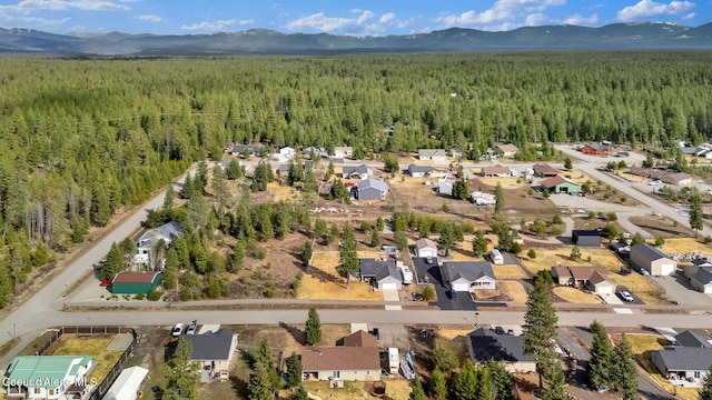 bird's eye view with a mountain view and a view of trees