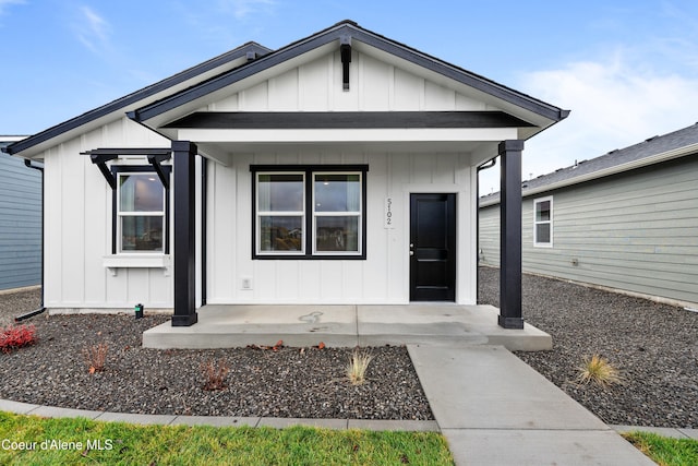 modern inspired farmhouse with board and batten siding