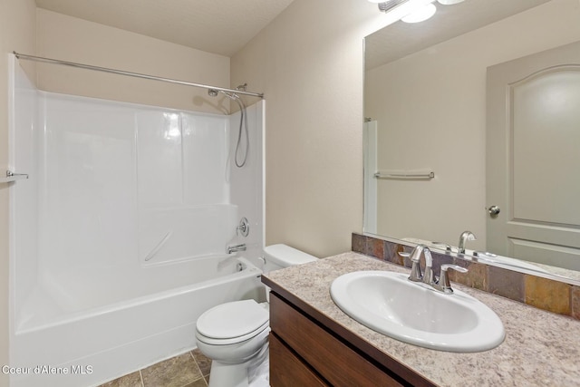 bathroom featuring toilet, shower / washtub combination, and vanity