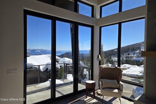 interior space featuring a healthy amount of sunlight and a mountain view