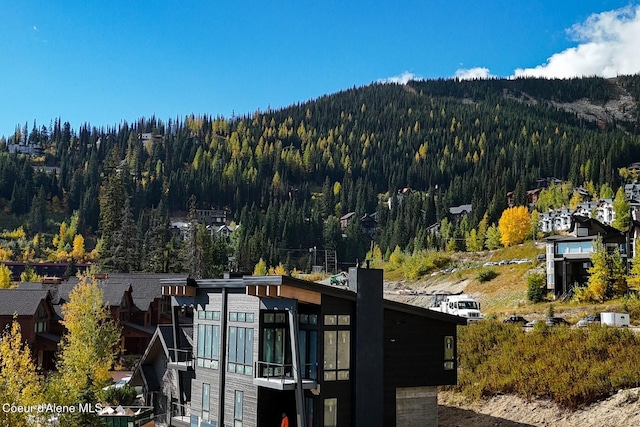 view of mountain feature featuring a wooded view