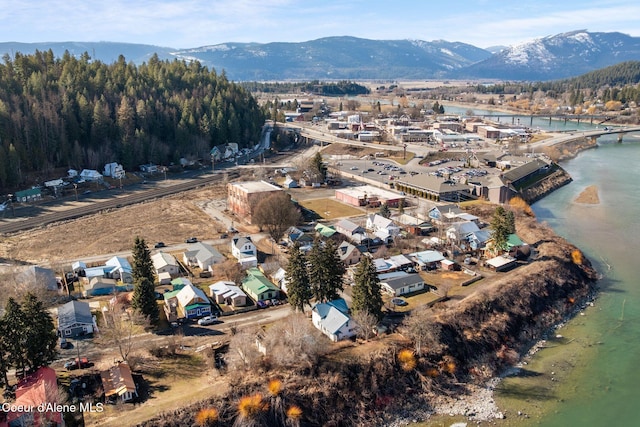 aerial view with a water and mountain view