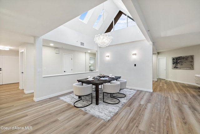 dining area with visible vents, baseboards, and wood finished floors