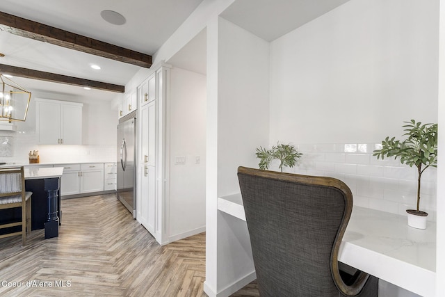 1853 W Felton Dr, Coeur Dalene, ID 83814 - office featuring baseboards, beamed ceiling, and recessed lighting