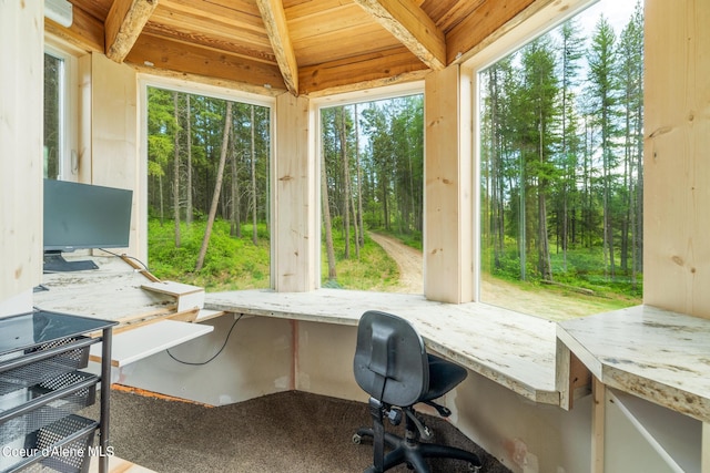 sunroom / solarium with wood ceiling