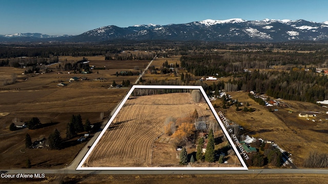 birds eye view of property featuring a rural view and a mountain view