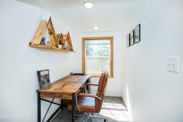 home office featuring recessed lighting and light colored carpet