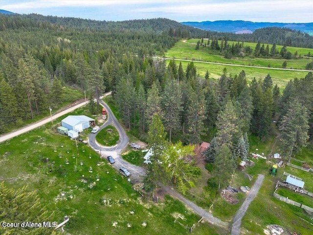 aerial view with a forest view and a mountain view