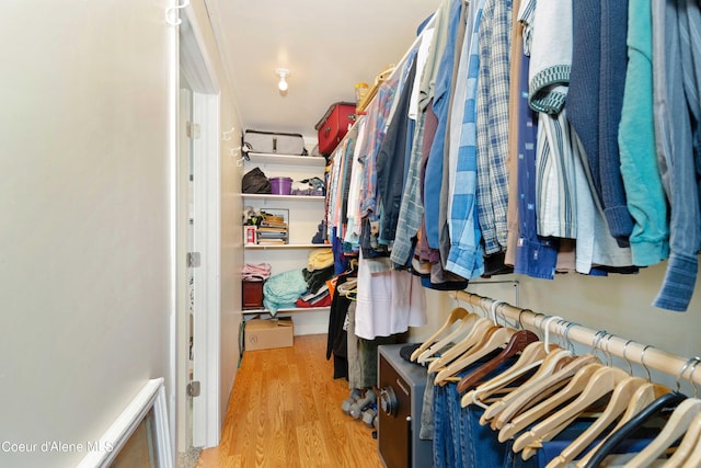 walk in closet featuring wood finished floors