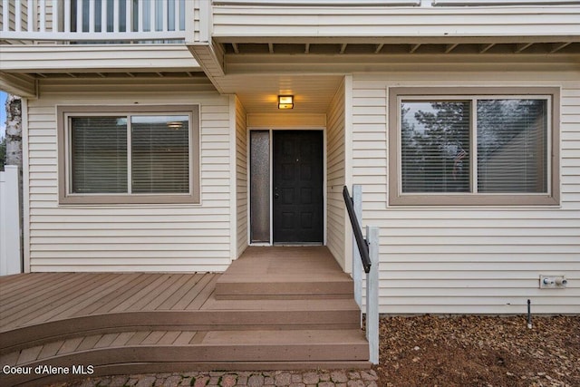 doorway to property with a balcony