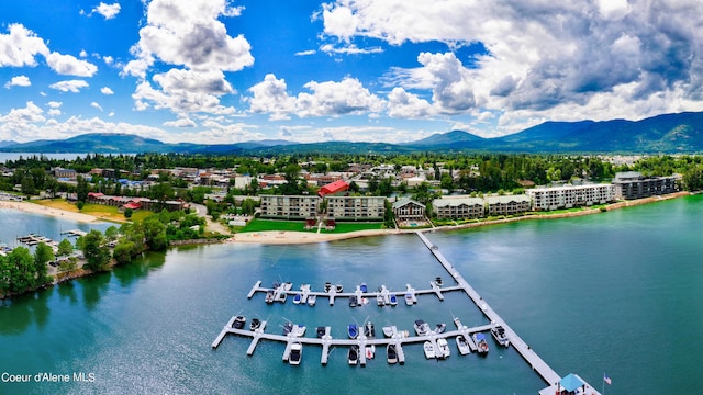 aerial view with a water and mountain view