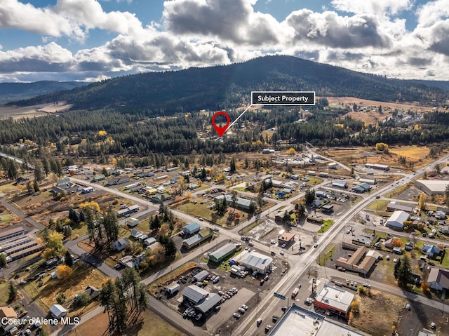 birds eye view of property with a mountain view