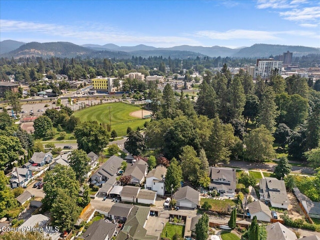 bird's eye view with a mountain view