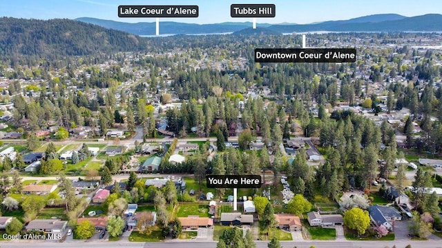 birds eye view of property with a mountain view