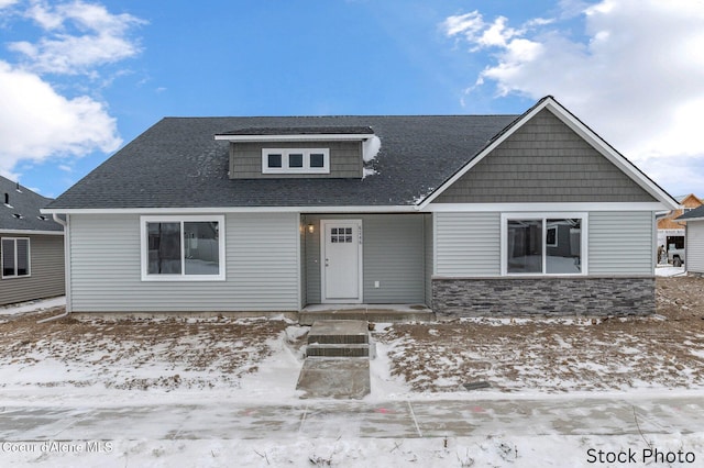 view of front facade with stone siding