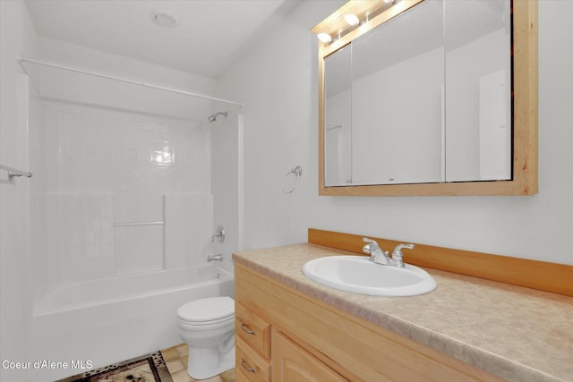 full bathroom featuring shower / bath combination, vanity, and toilet