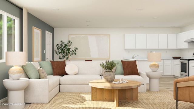 living area with light wood-type flooring