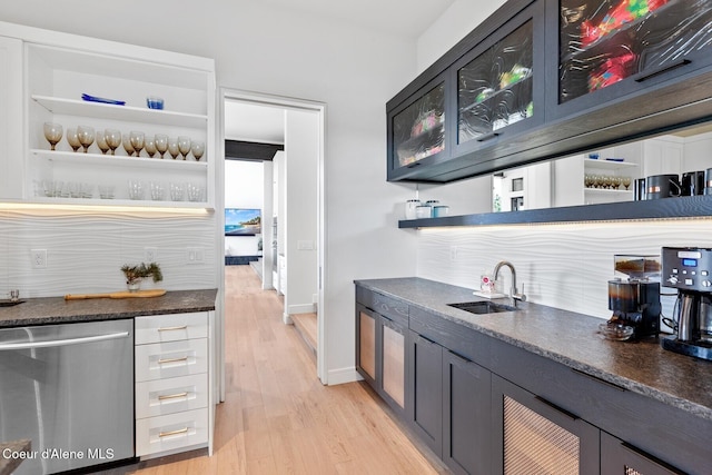 2766 S Helen Dr, Coeur Dalene, ID 83814 - bar with a sink, baseboards, wet bar, dishwasher, and light wood finished floors