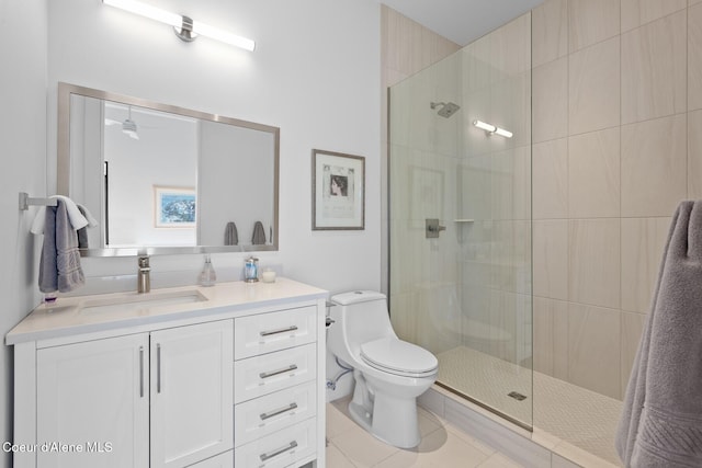 2766 S Helen Dr, Coeur Dalene, ID 83814 - full bath with toilet, ceiling fan, tile patterned floors, vanity, and a walk in shower