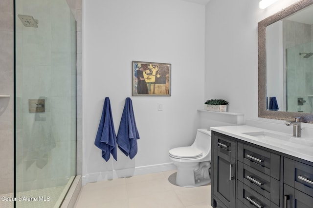 2766 S Helen Dr, Coeur Dalene, ID 83814 - bathroom with toilet, vanity, baseboards, a shower stall, and tile patterned floors