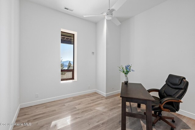 2766 S Helen Dr, Coeur Dalene, ID 83814 - office with light wood-style floors, visible vents, baseboards, and a ceiling fan