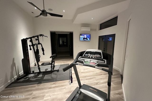2766 S Helen Dr, Coeur Dalene, ID 83814 - workout area featuring ceiling fan, recessed lighting, wood finished floors, and baseboards