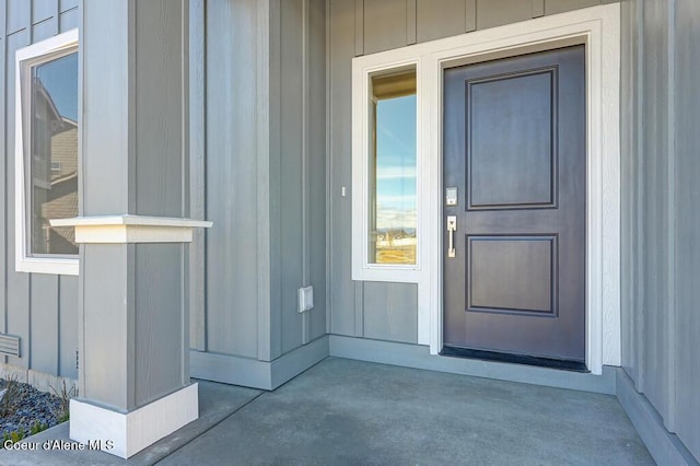 entrance to property with board and batten siding