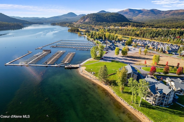 aerial view with a water and mountain view