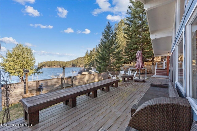 wooden terrace with a water view