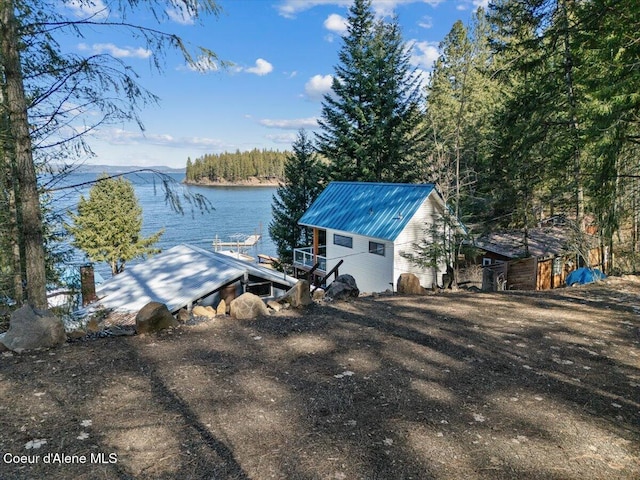 exterior space featuring a water view