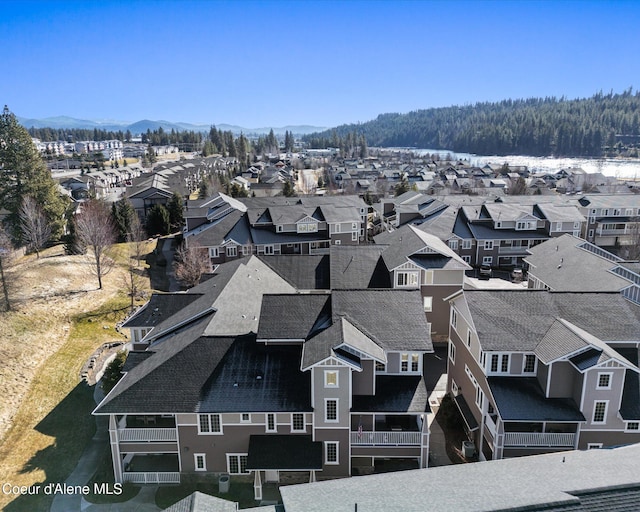 bird's eye view with a mountain view and a residential view