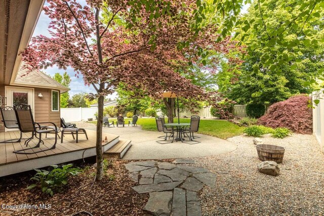 2645 W Bolivar Ave, Coeur Dalene, ID 83815 - view of patio with a fenced backyard and a deck