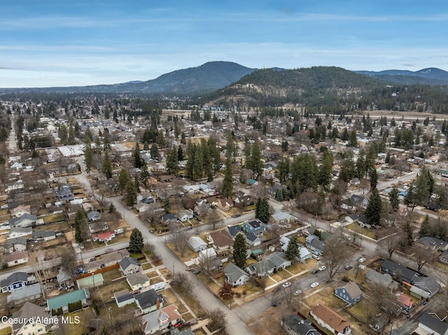 birds eye view of property featuring a residential view and a mountain view